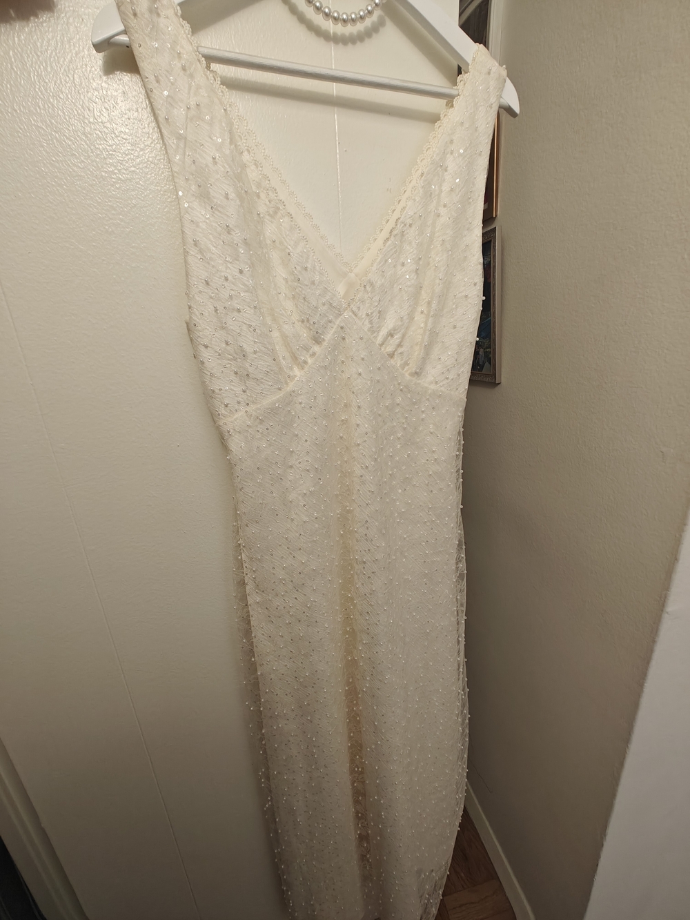 Beaded Cream V-Neck Wedding Gown